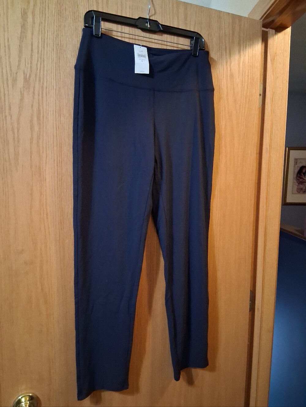 J.Jill Wearever Smooth-Fit Slim-Leg Pants in navy blue, wrinkle-resistant fabric